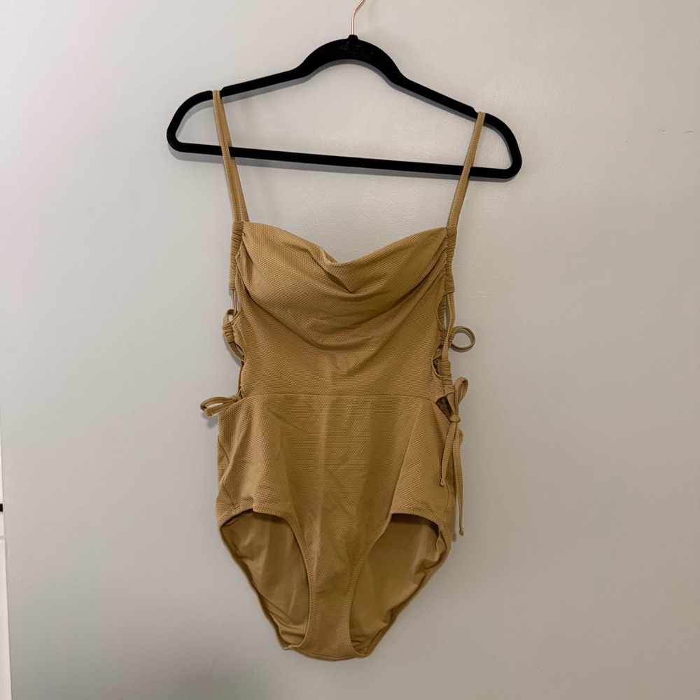 Aerie Pique Lace Up Bandeau One Piece Swimsuit - Picture 3 of 9